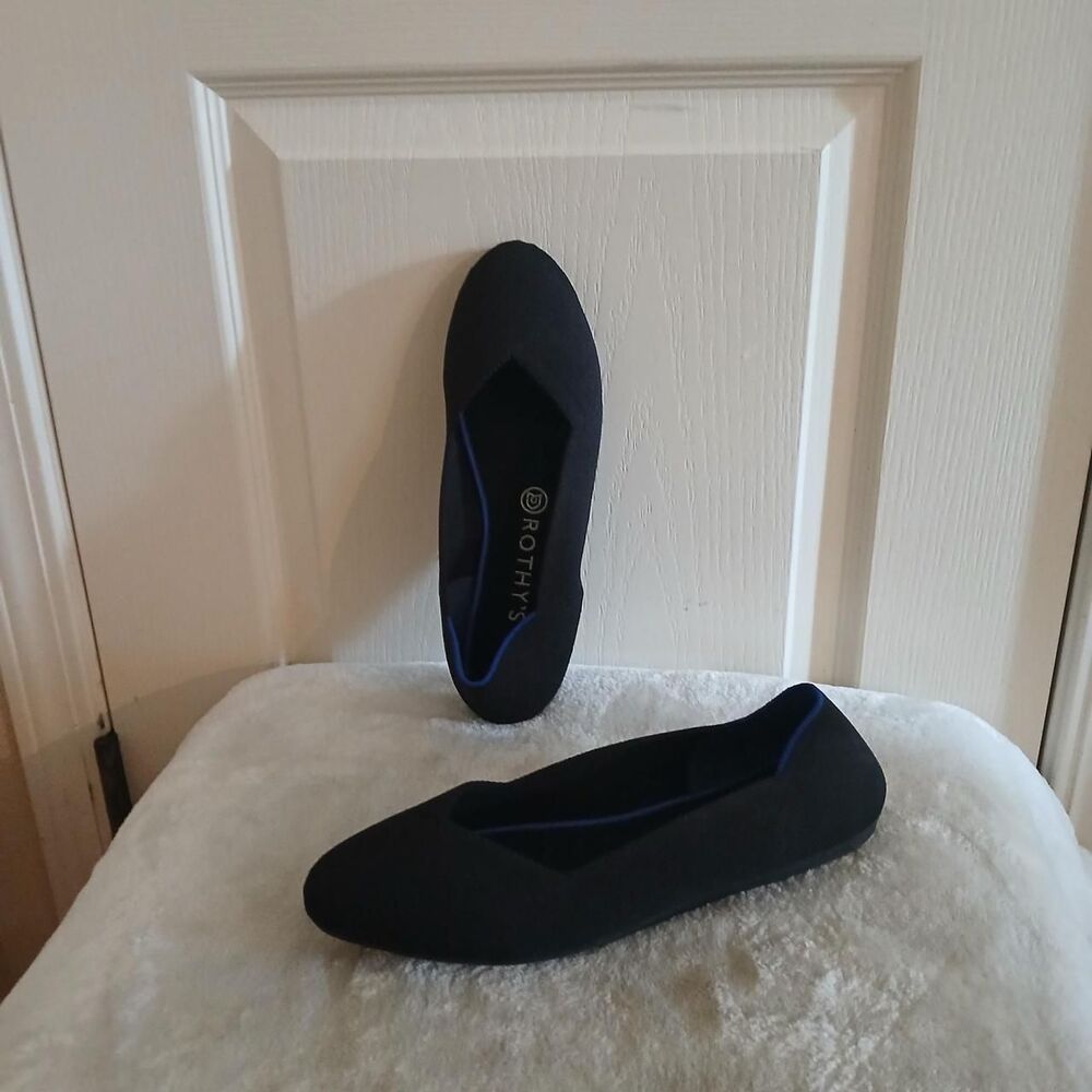 Rothy's The Flat Round Toe Black Ballet Flats Size 10.5 Classic Minimalist Basic